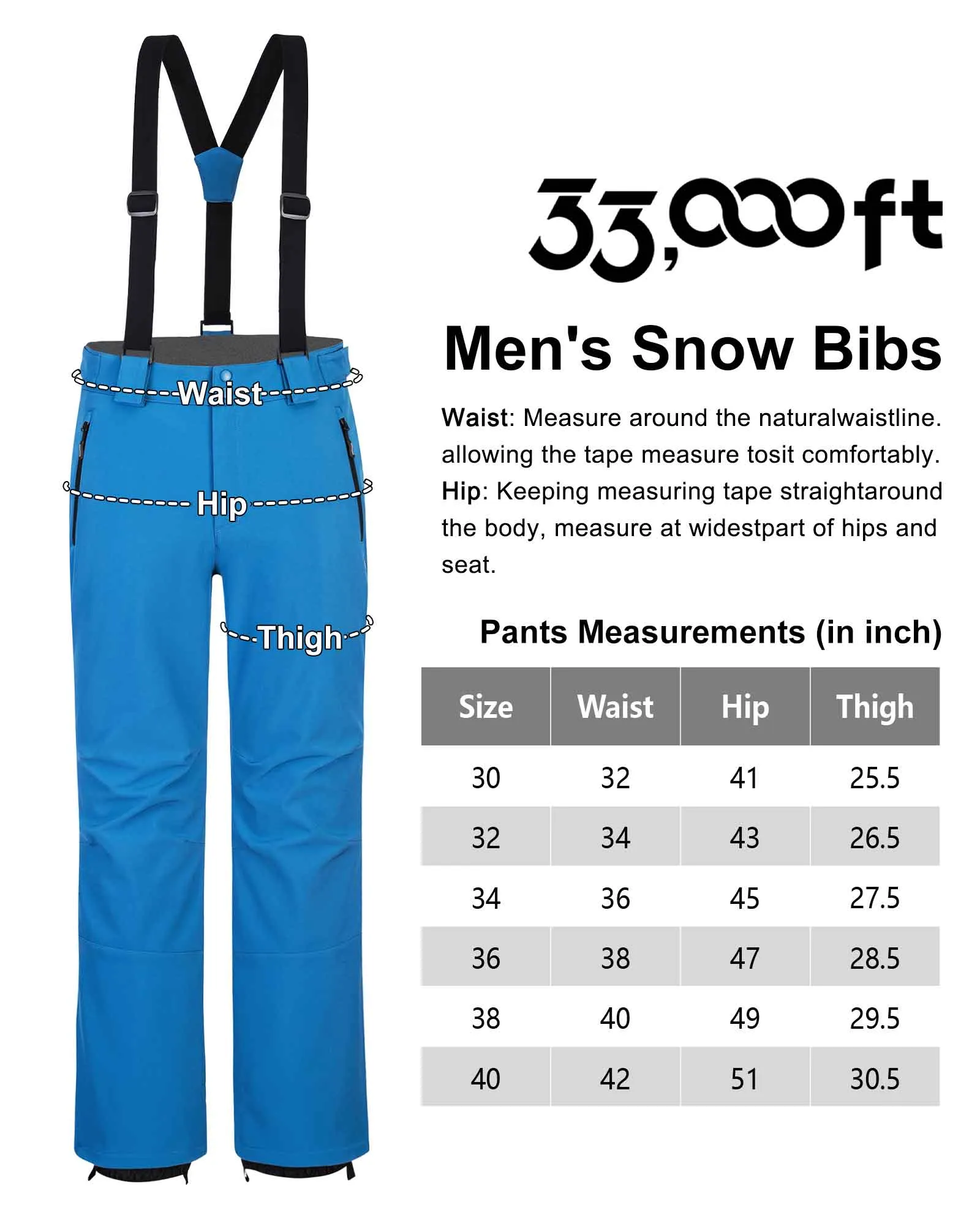 Men's Ski Bibs Waterproof Snow Pants Windproof Snowboarding Overalls Pants with Detachable Suspenders Black