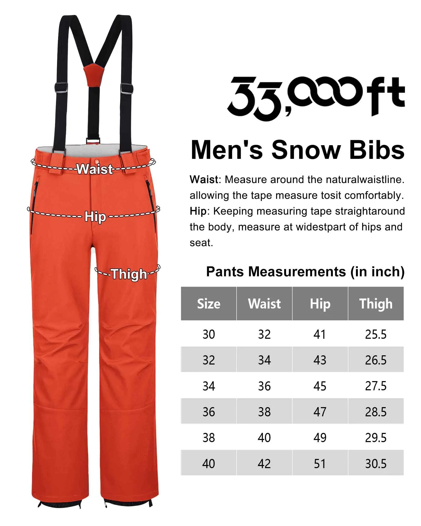 Men's Ski Bibs Waterproof Snow Pants Windproof Snowboarding Overalls Pants with Detachable Suspenders Black