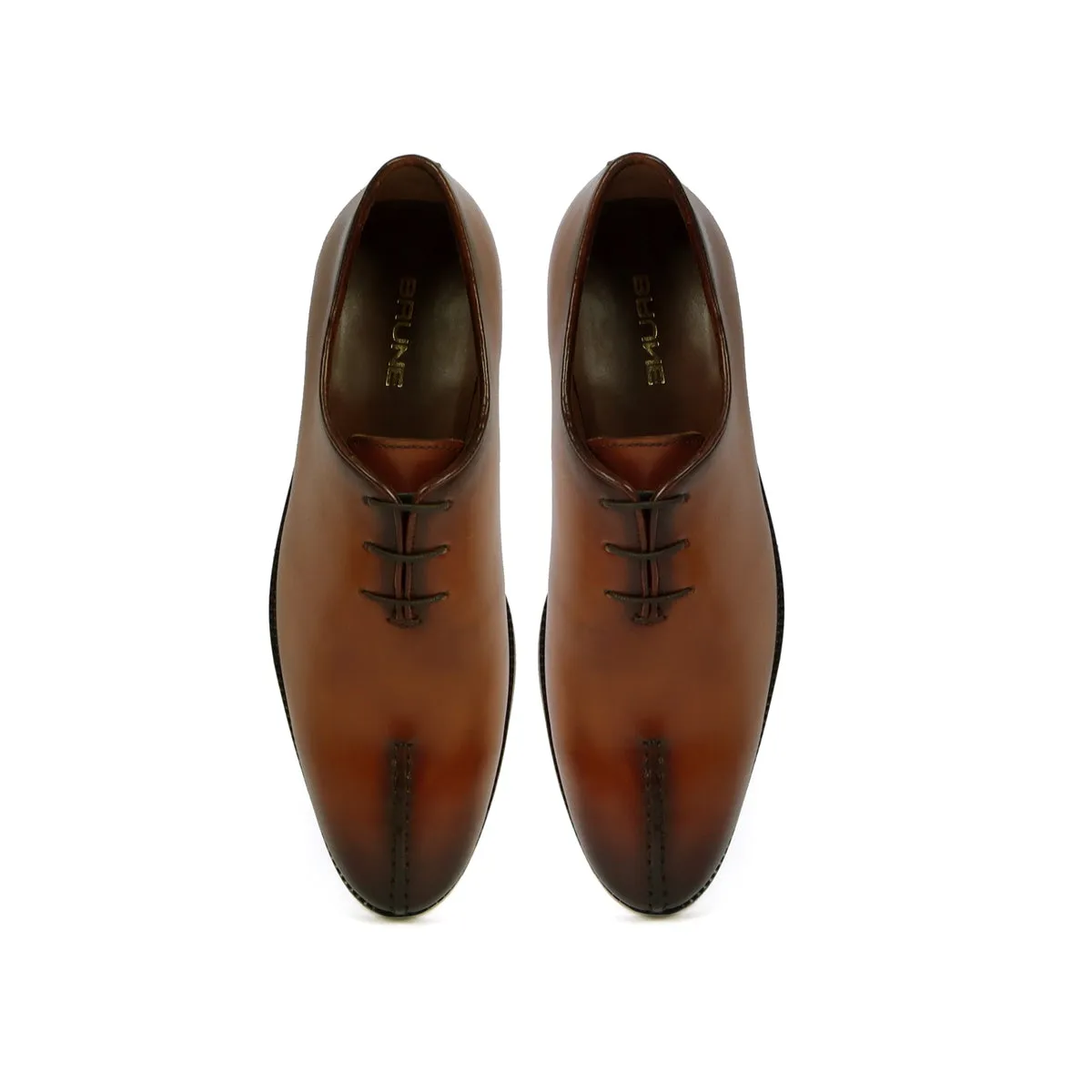 Mid Stitched 3-Lace Oxford Shoes in One Piece Whole Cut Tan Leather By Brune & Bareskin