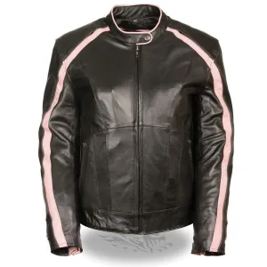 Milwaukee Leather Women's Embroidered Wing and Stud Design Black/Pink Leather Scooter Jacket with Gun Pocket