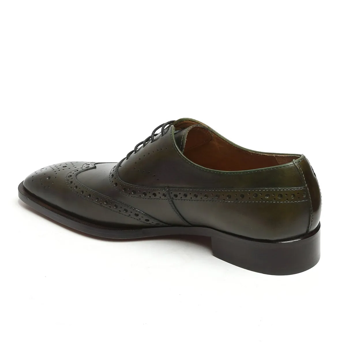 Olive Long Tail Brogue Leather Shoes By Brune & Bareskin