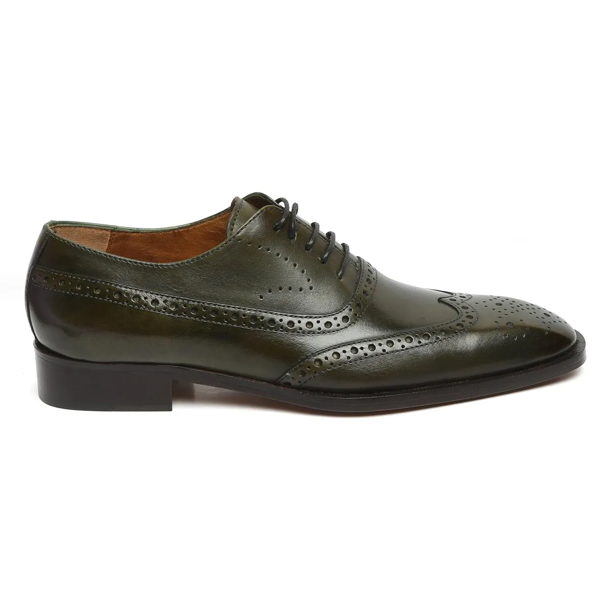 Olive Long Tail Brogue Leather Shoes By Brune & Bareskin