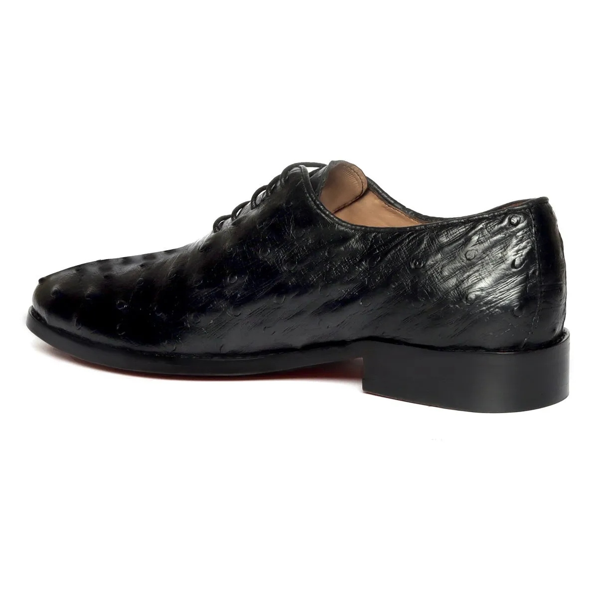 Oxford Leather Lace-Up Shoes in Black Real Ostrich Whole Cut/One-Piece