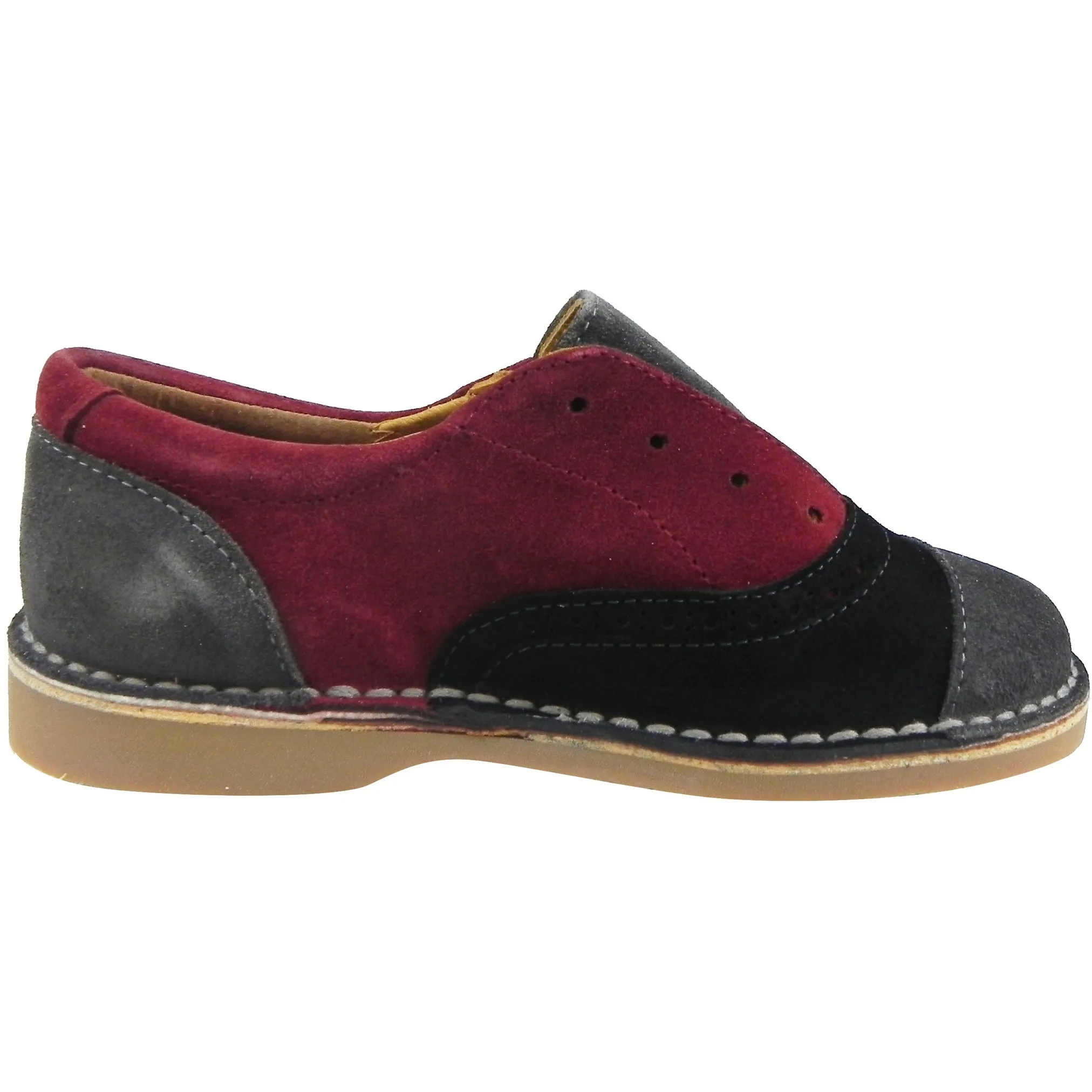 Papanatas by Eli Girl's and Boy's Suede Multicolor Oxford Slip On Shoes Black/Burgundy