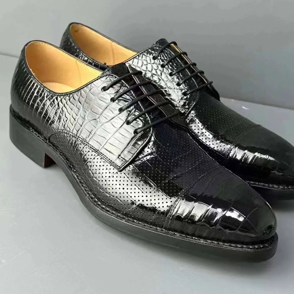 Preorder Crocodile Shoes Men Breathable Crocodile Leather Shoes Goodyear Formal Dress Shoes Male Office Party Wedding Shoes