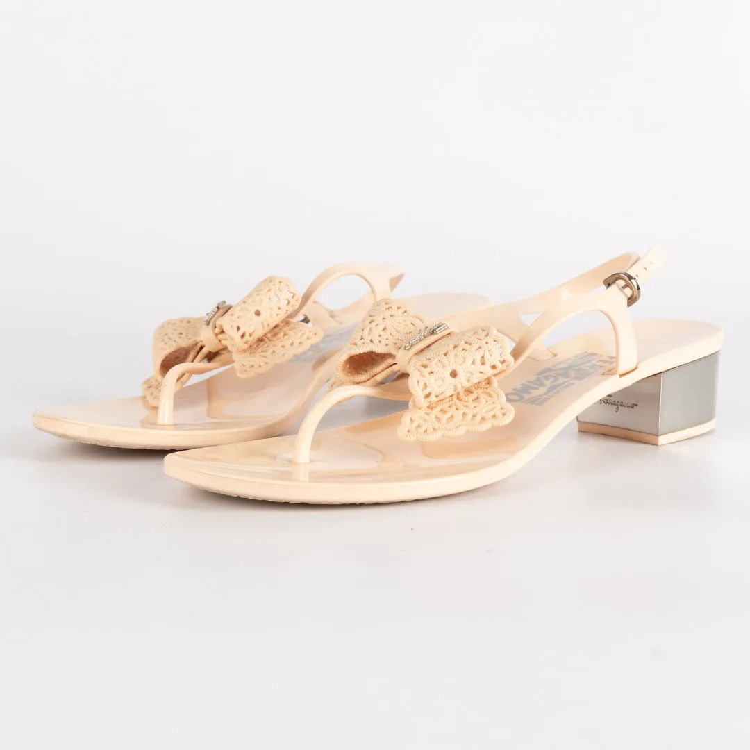 Salvatore Ferragamo Peach Jelly Perala Bow Thong Sandals