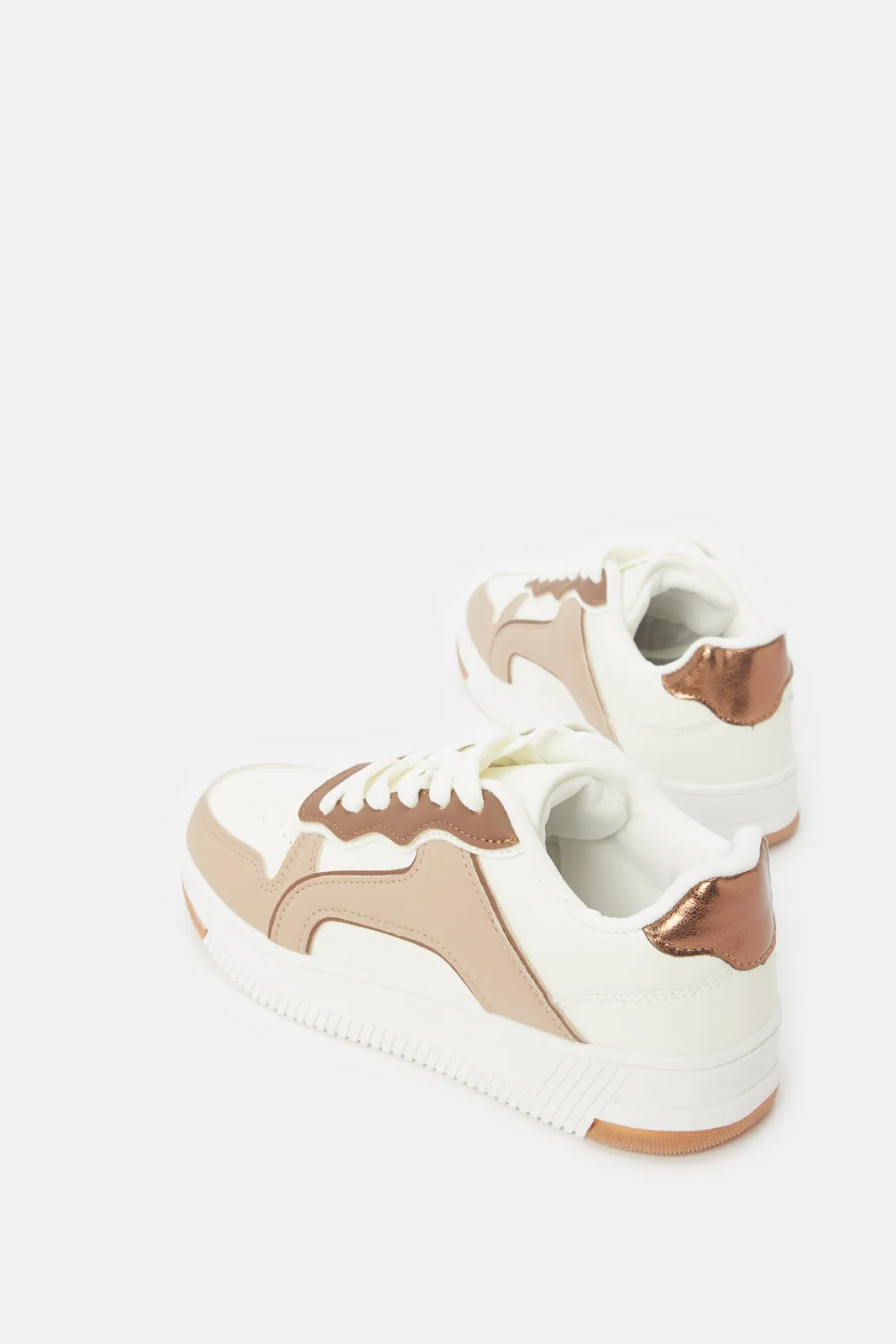 Senior Girls Beige Chunky Sneakers