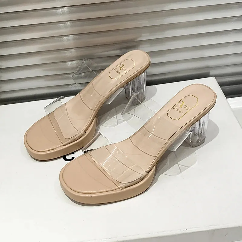 Sohiwoo Chunky Platform Transparent Pvc Sandals Women Summer Clear Super High Heels Sandals Woman Plus Size 42 Thick Heeled Slipper