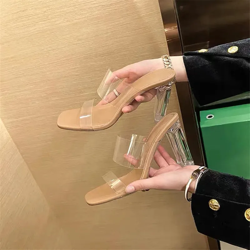 Sohiwoo Summer Women Pumps Sandals PVC Jelly Slippers Open Toe High Heels Women Transparent Perspex Slippers Shoes Heel Clear Sandals