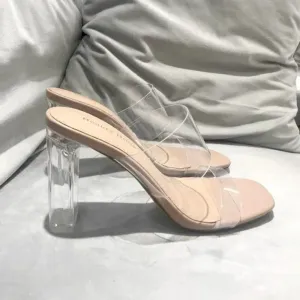 Sohiwoo Summer Women Pumps Sandals PVC Jelly Slippers Open Toe High Heels Women Transparent Perspex Slippers Shoes Heel Clear Sandals