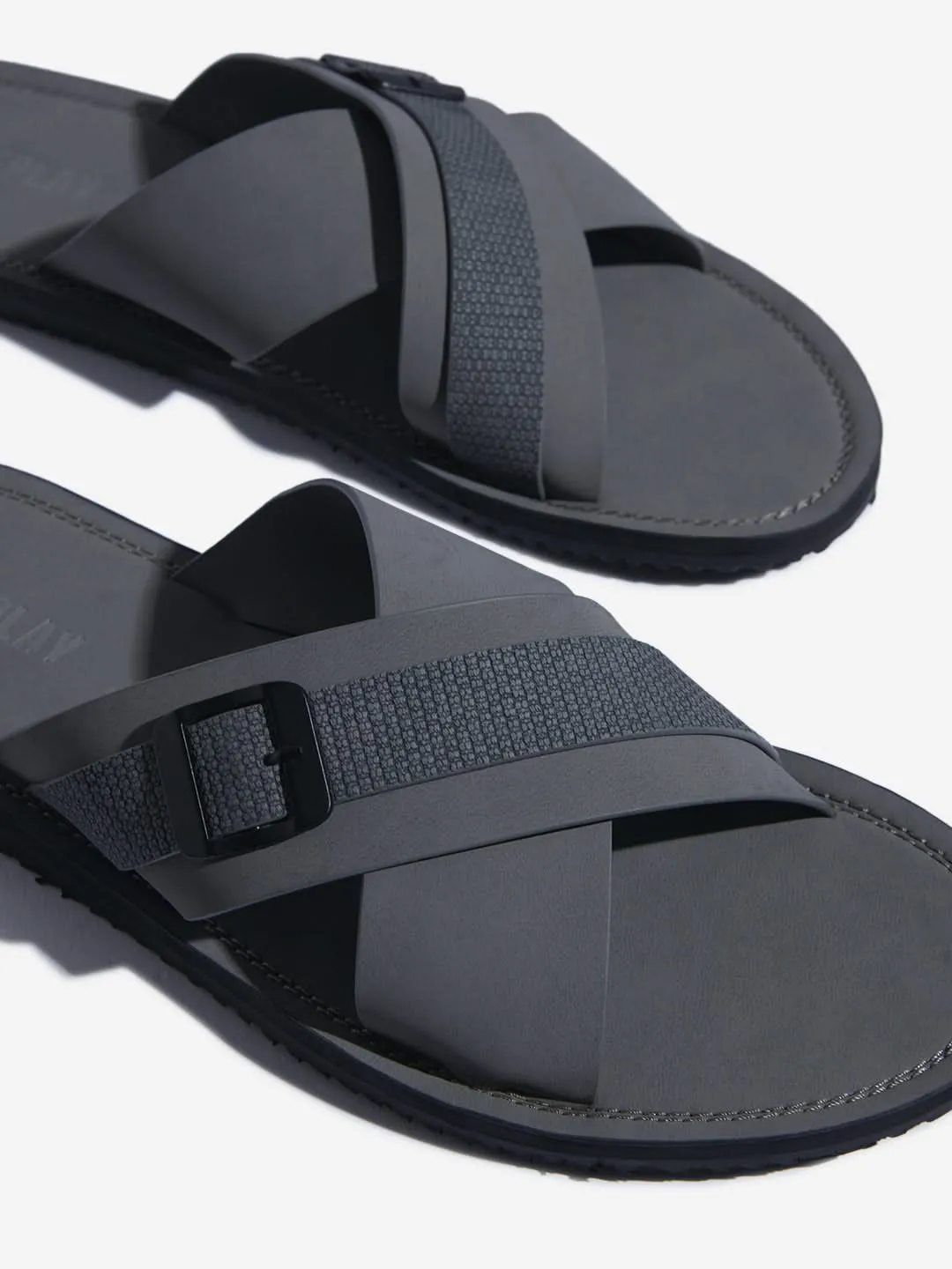 SOLEPLAY Grey Cross-Strap Leather Sandals