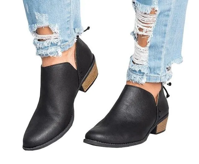 Spring Autumn Women Butterfly-knot Chelsea Boots Slip-On Med High Heels Pointed Toe Shoes Woman