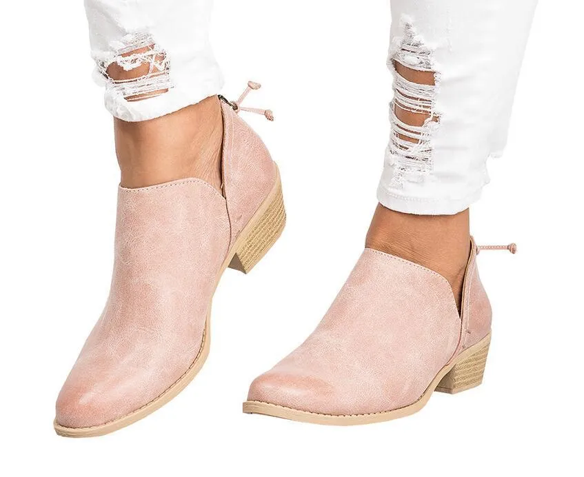 Spring Autumn Women Butterfly-knot Chelsea Boots Slip-On Med High Heels Pointed Toe Shoes Woman