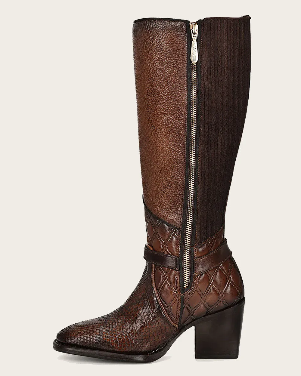 Tall brown exotic boot