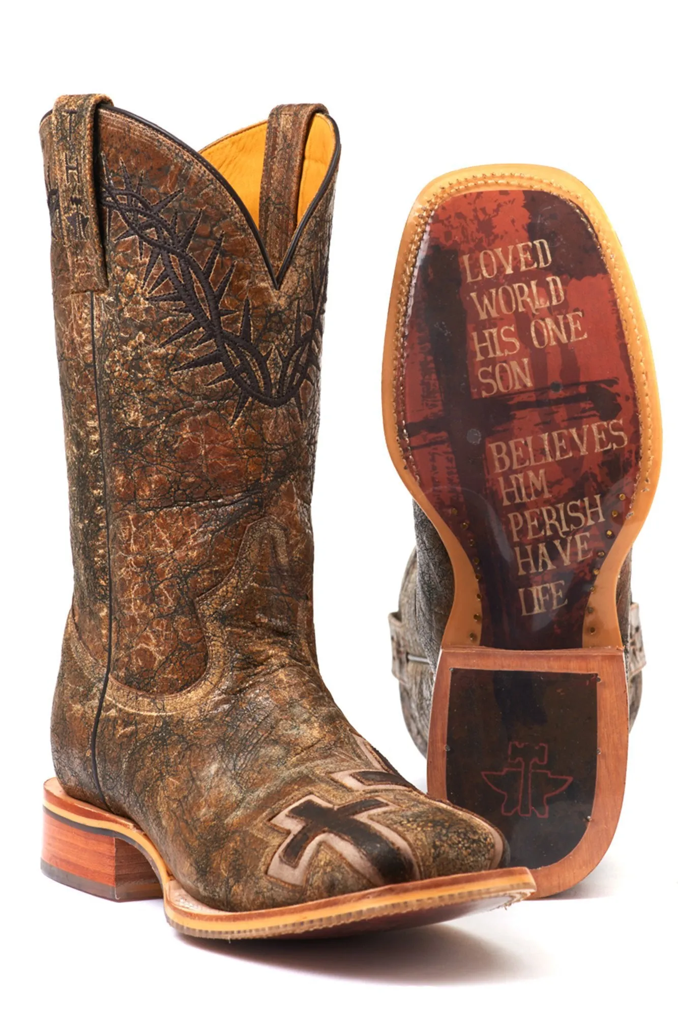 Tin Haul Mens Brown Leather John 316 Marbled Cowboy Boots