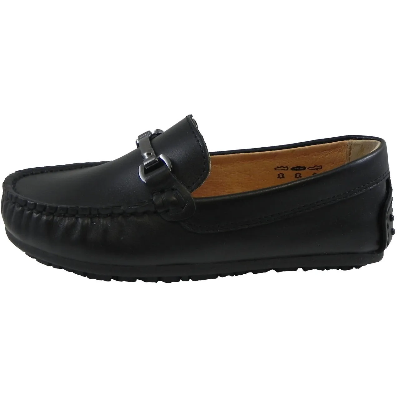 Umi Boy's Ira Leather Classic Slip On Oxford Hardware Detail Loafer Shoes Black