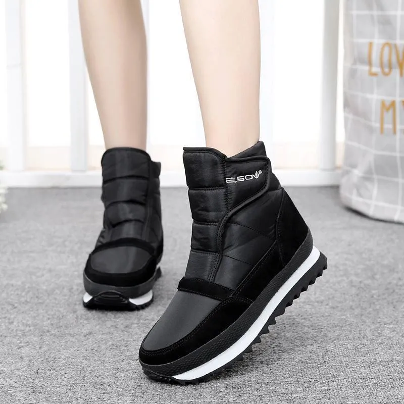 Waterproof fur lining platform boots winter snow boots for women