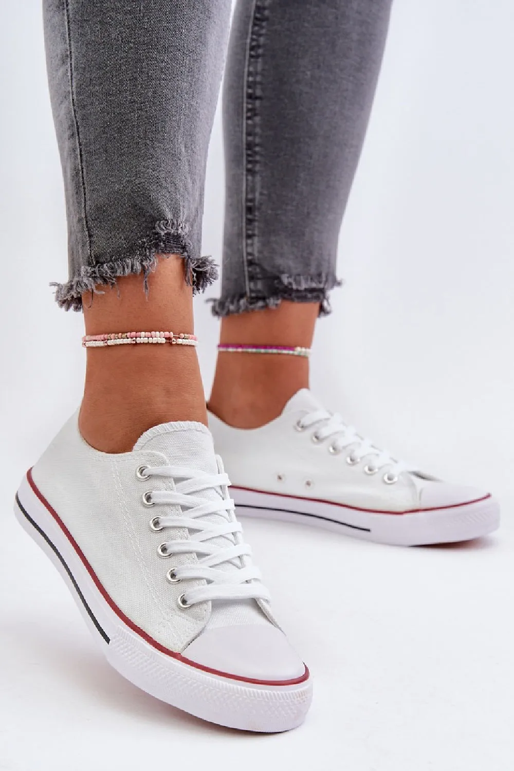 WHITE CANVAS LACE UP FLAT DESIGNER FASHION TRAINERS