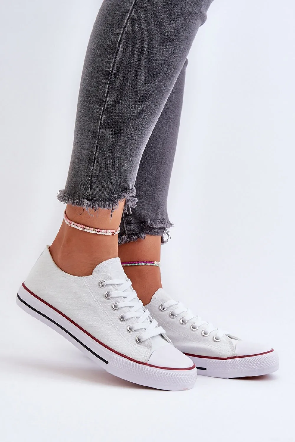 WHITE CANVAS LACE UP FLAT DESIGNER FASHION TRAINERS