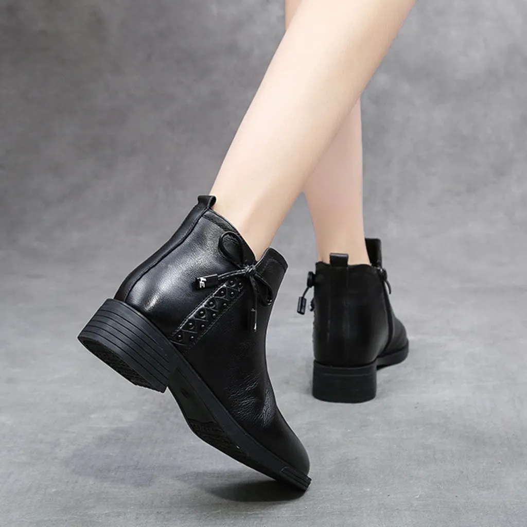 Winter Fashion Layer Thick Leather Women's Short Boots | Gift Shoes