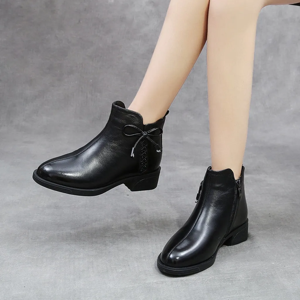 Winter Fashion Layer Thick Leather Women's Short Boots | Gift Shoes