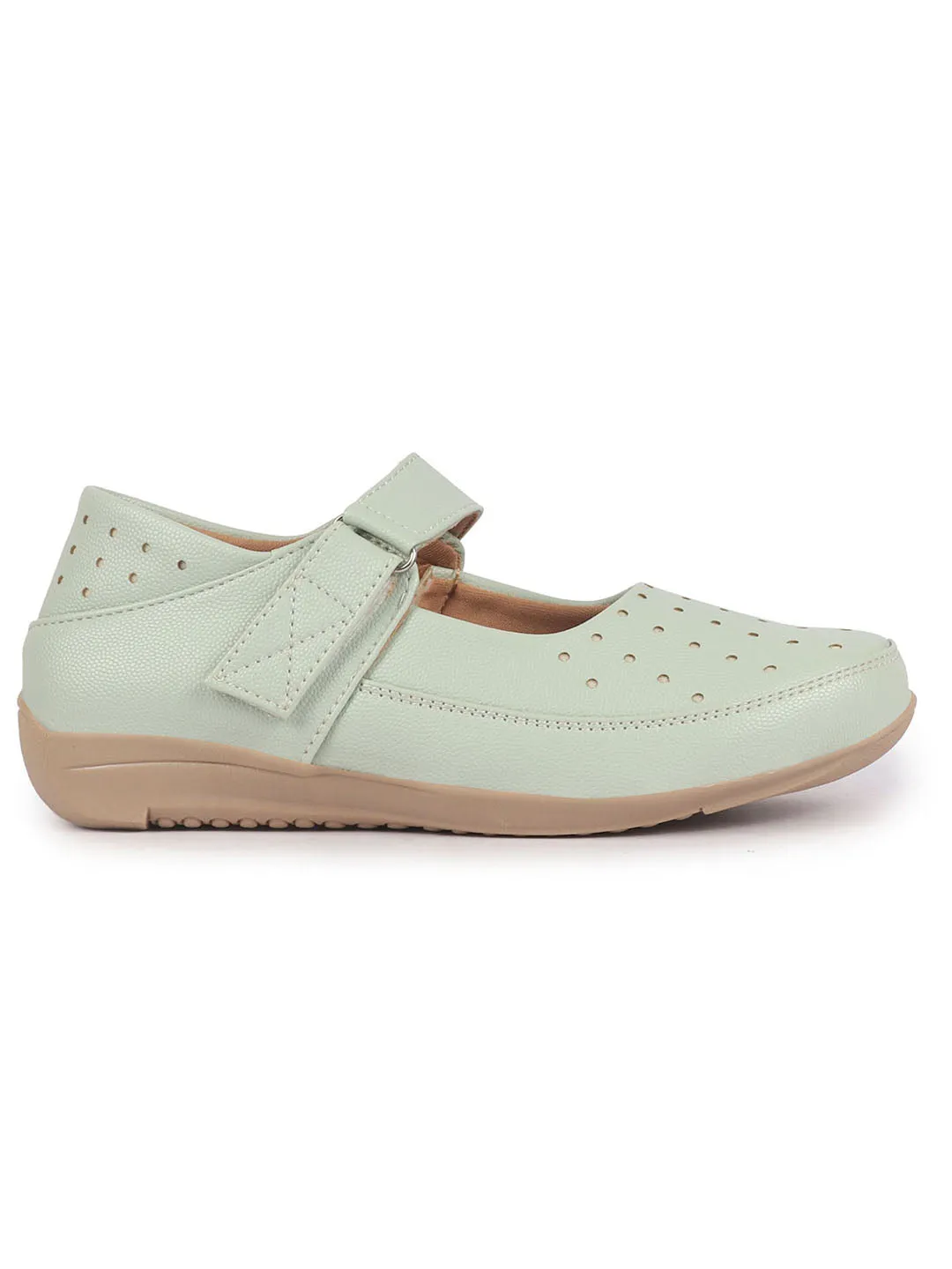 Women Pista Green Adjustable Strap Hook and Loop Round Toe Slip On Shoes|Casual Shoe|Office Shoe|Comfortable Shoe