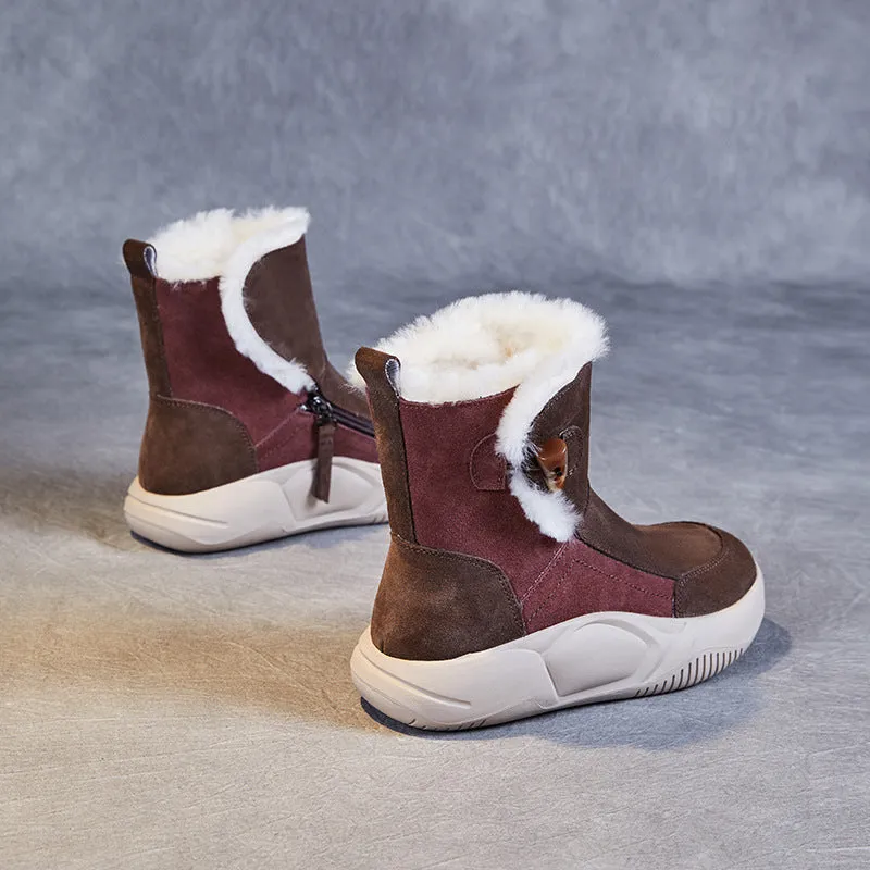 Women Retro Leather Casual Furred Snow Boots