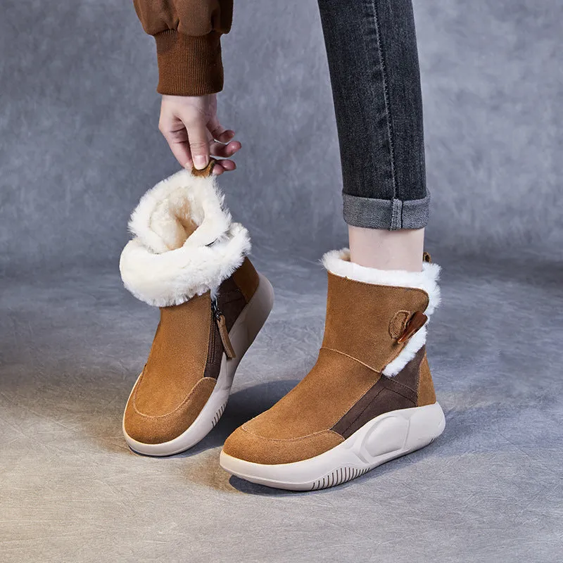 Women Retro Leather Casual Furred Snow Boots