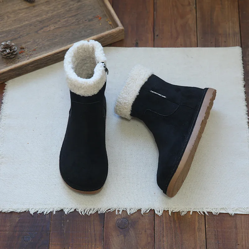 Women Retro Suede Fleece Flat Snow Boots