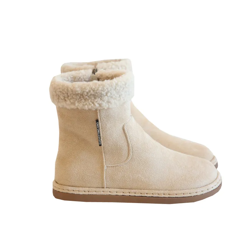 Women Retro Suede Fleece Flat Snow Boots