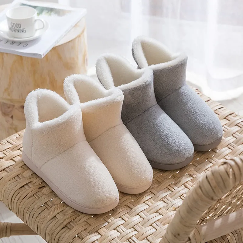 Women Winter Slippers Warm Plush Slip-on Couples Home Floor Shoes Anti-slip Comfortable Flats Female Warm Faux Fur Slippers