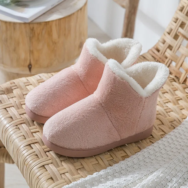 Women Winter Slippers Warm Plush Slip-on Couples Home Floor Shoes Anti-slip Comfortable Flats Female Warm Faux Fur Slippers