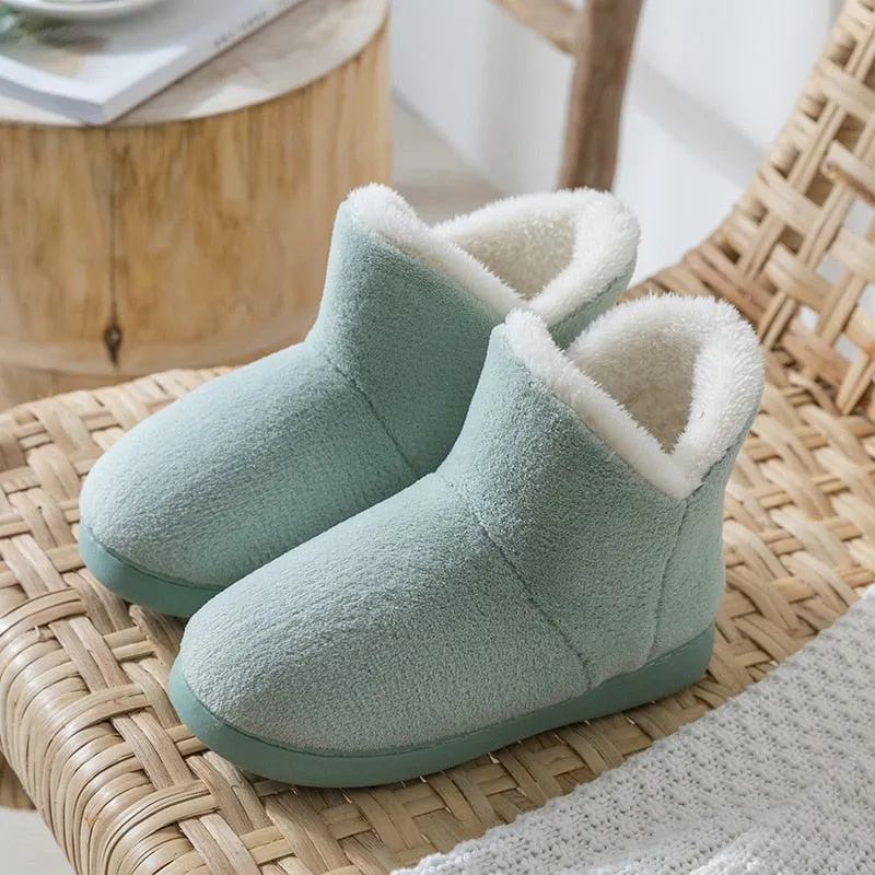 Women Winter Slippers Warm Plush Slip-on Couples Home Floor Shoes Anti-slip Comfortable Flats Female Warm Faux Fur Slippers