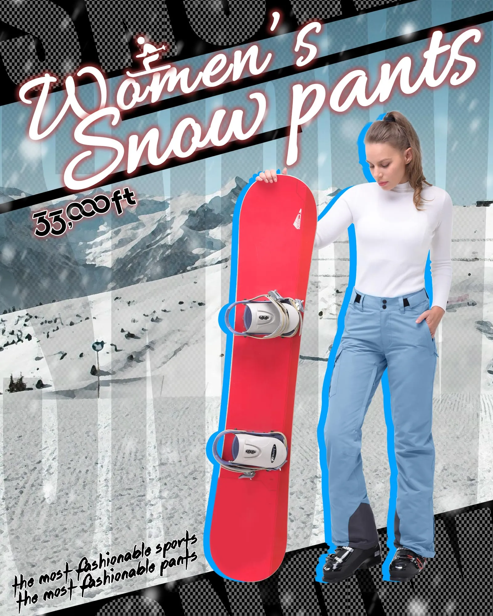 Women's Insulated Snow Pants, Waterproof Snowboard Ski Pants with Boot Gaiters Black