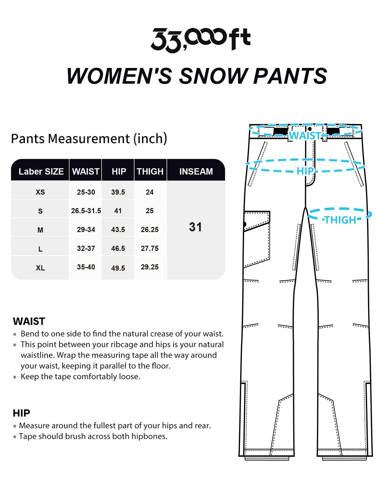 Women's Insulated Snow Pants, Waterproof Snowboard Ski Pants with Boot Gaiters Black