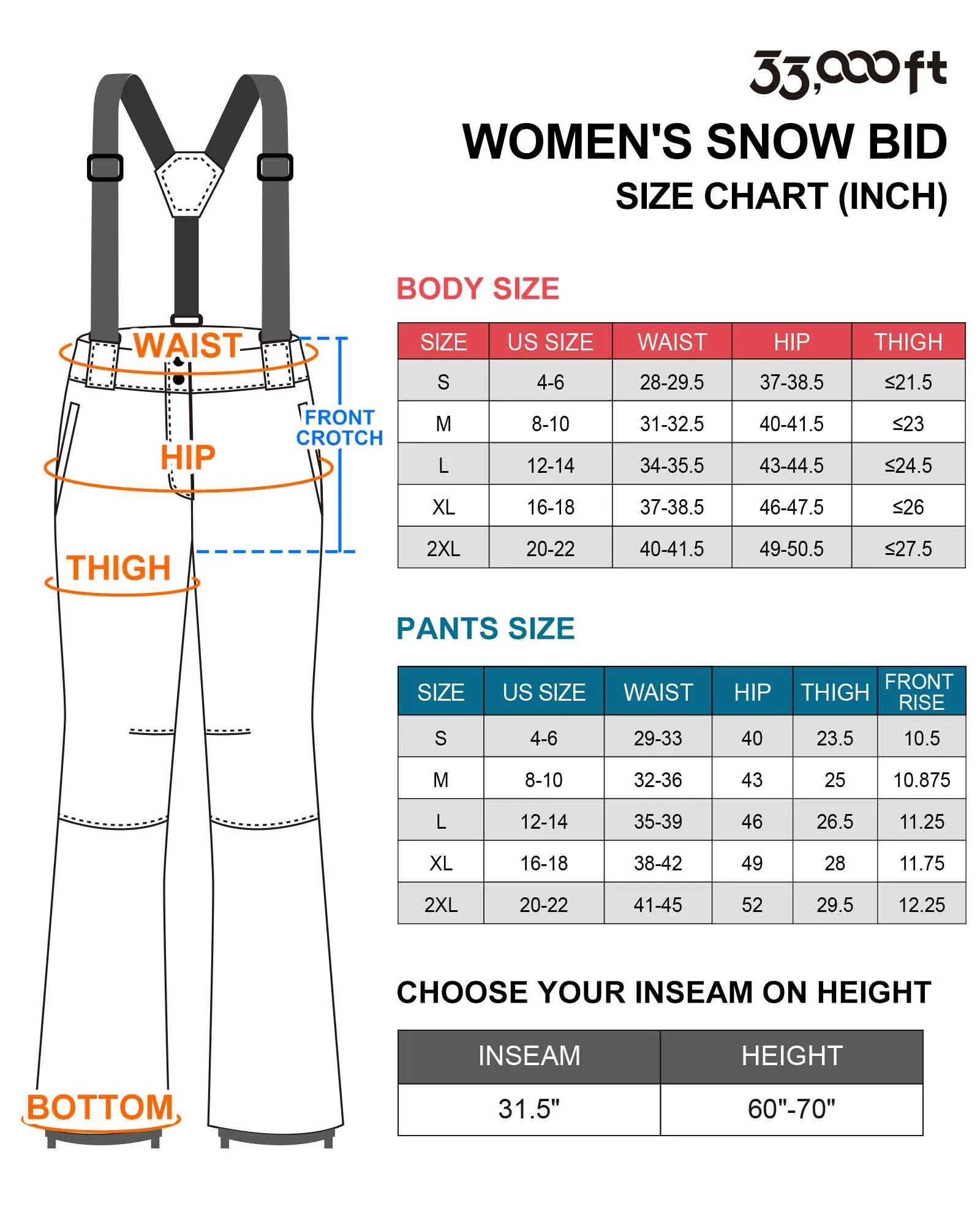 Women's Ski Bibs Waterproof Snow Pants Windproof Snowboarding Overalls Pants with Detachable Suspenders Orange Red