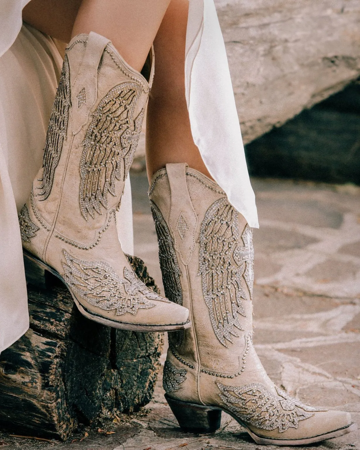 Women's Wing & Cross Studded Wedding Boots